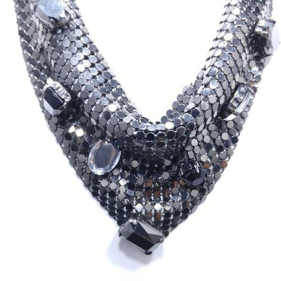 Chico's Gunmetal Gray Large Rhinestone Mesh Necklace, 19 Inches - Picture 2 of 8